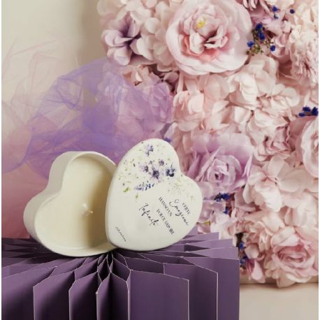 Scatola cuore decoro lilla con candela (cl26025cand)