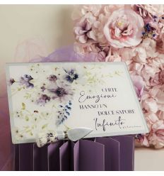 Tagliere in vetro con coltellino decoro lilla (cl26042c)