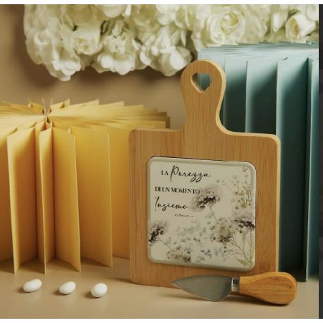 Tagliere acacia decoro floreale verde con coltellino (cl26083c)