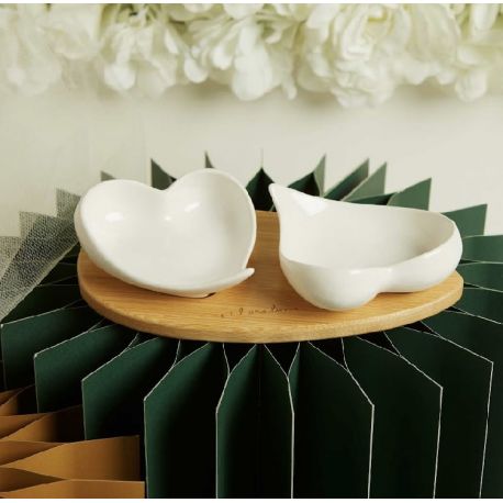 Vassoio bamboo con due ciotole a forma di cuore (cl26091)