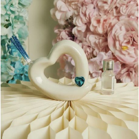 Diffusore cuore in ceramica con applicazione cuore azzurro (cl26116)