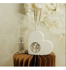 Diffusore cuore in gesso con applicazione mondo in argento (cl26278)