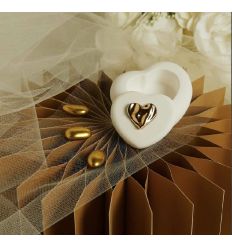 Scatolina cuore in gesso con applicazione oro (cl26293)