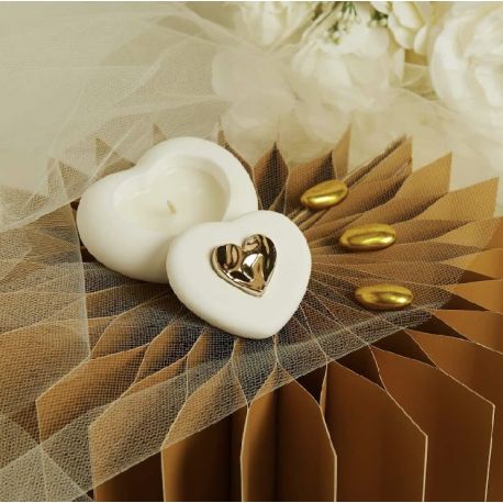 Scatolina cuore in gesso con candela con applicazione oro (cl26293cand)