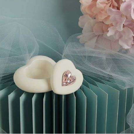 Scatolina cuore in gesso con applicazione rosa (cl26294)