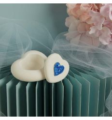 Scatolina cuore in gesso con applicazione azzurra (cl26295)