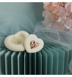 Scatolina cuore in gesso con candela con applicazione rosa (cl26294cand)